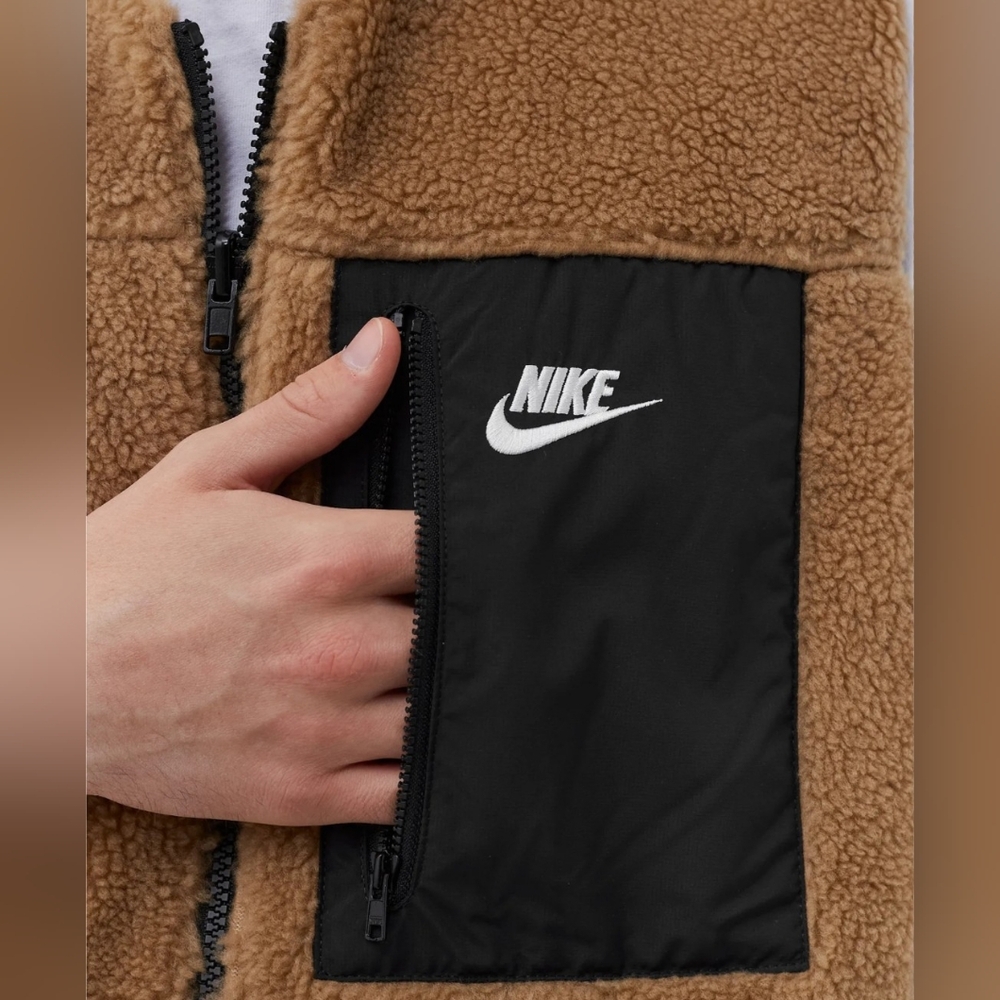 Nike Reversible Club Vest Tan Fleece Black Nylon Full Zip Men Size Small